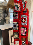 Granny Square Long Scarf - red