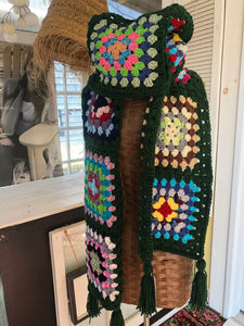 Granny Square Long Scarf - Forest green