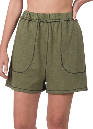 Contrast Stitch Shorts - light olive
