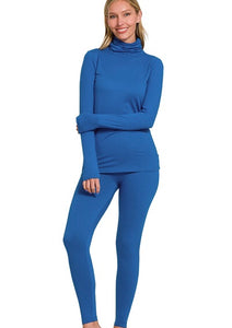 Microfiber mock neck Legging Set-classic blue