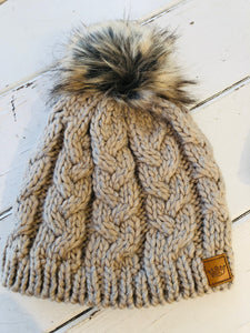 Tawny cable knit fleece lined toque