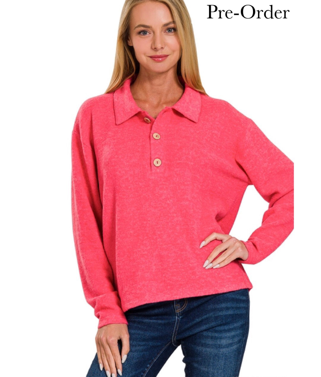 Cloud 9 Collar Pullover- viva magenta