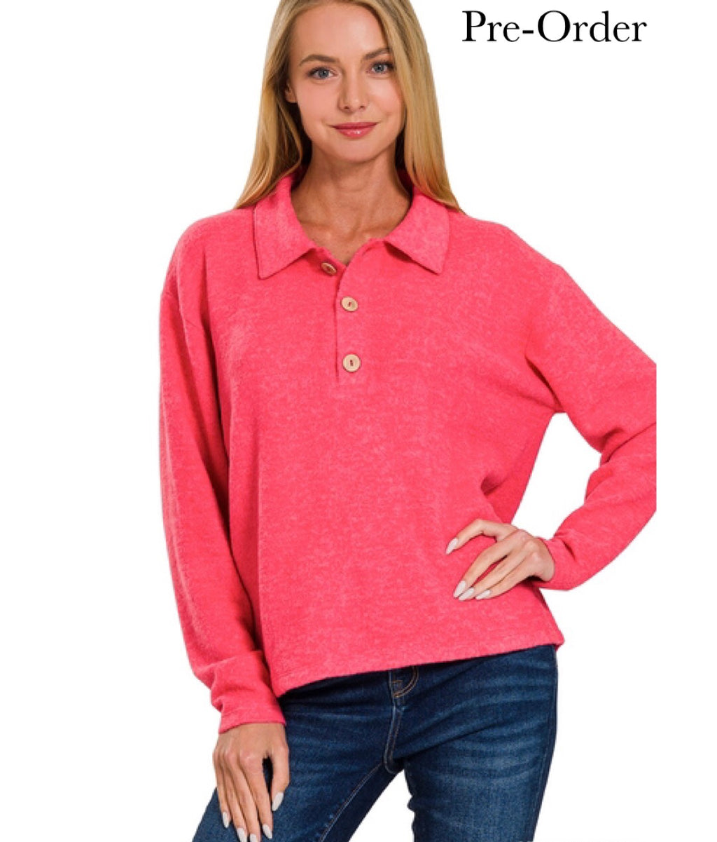 Cloud 9 Collar Pullover- viva magenta