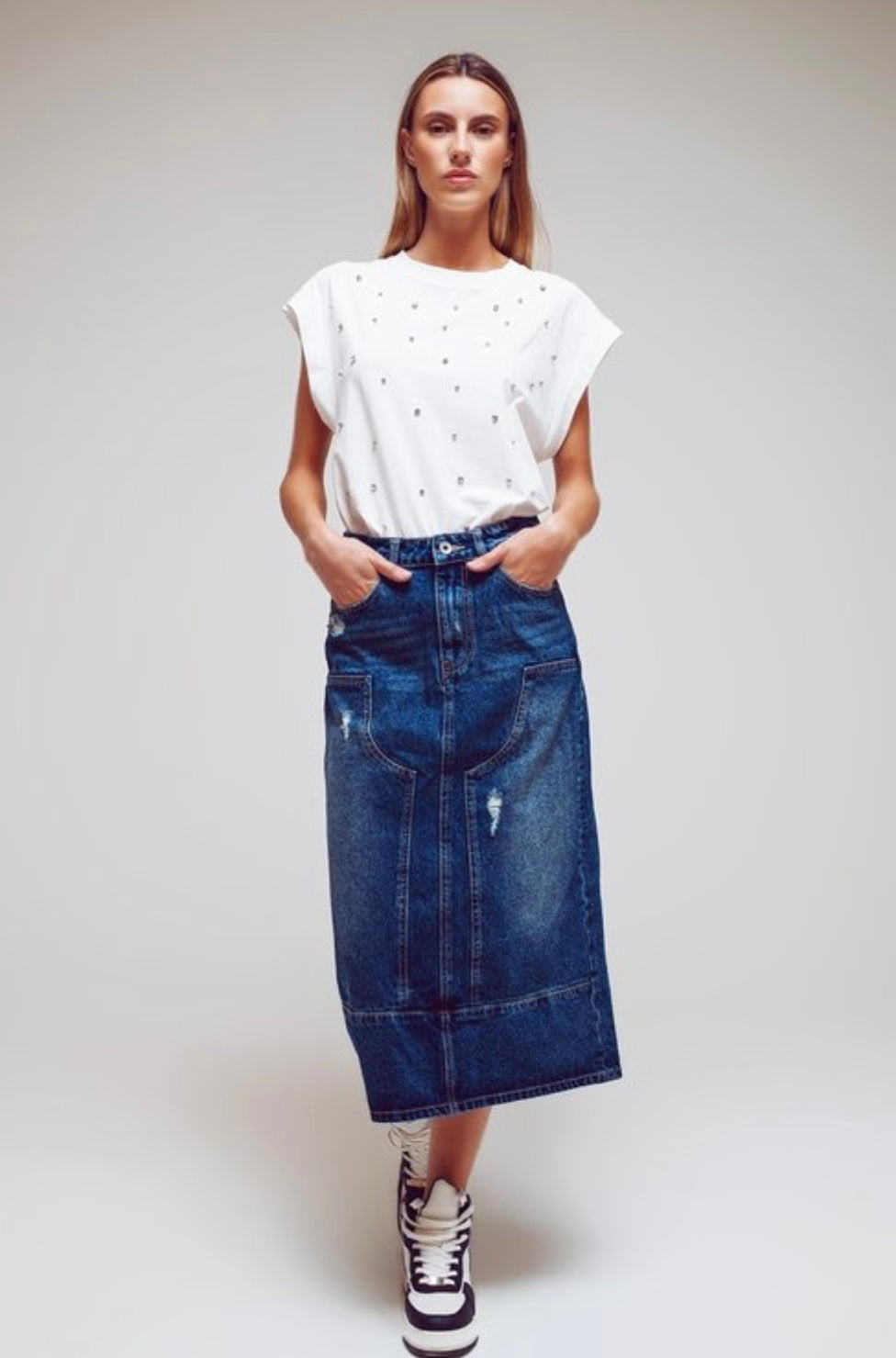 Q2 Denim Saddle Skirt