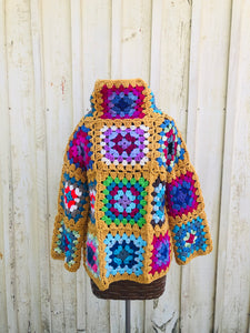 Granny Square Cowl Neck Classic Pullover