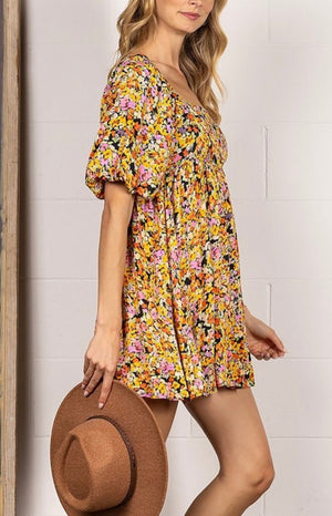 Floral Balloon Sleeve Midi