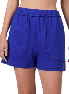 Contrast Stitch Shorts - bright blue