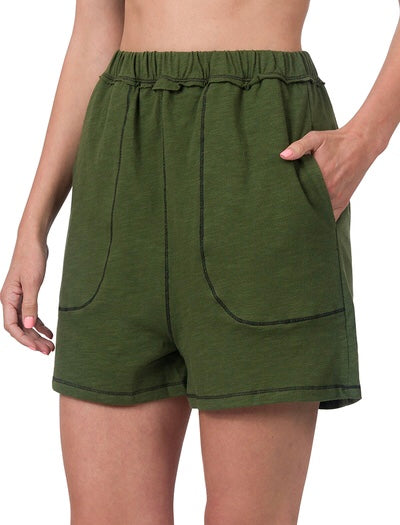 Contrast Stitch Shorts - army green