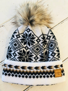 White Nordic Fleece Lined Knit Toque