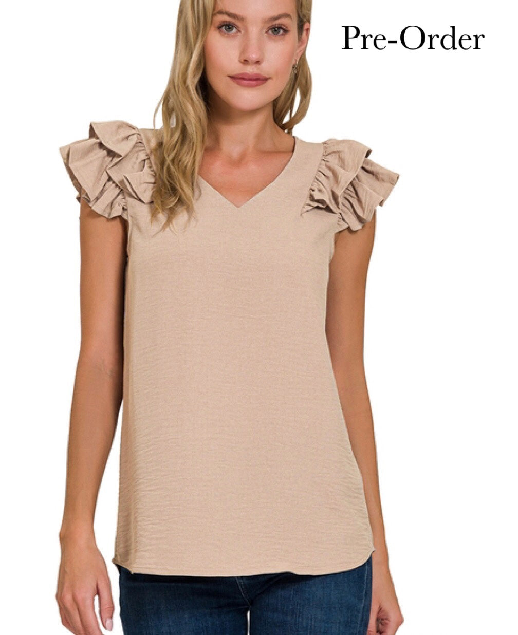 Zbrand Ruffle Sleeve Tank- mocha