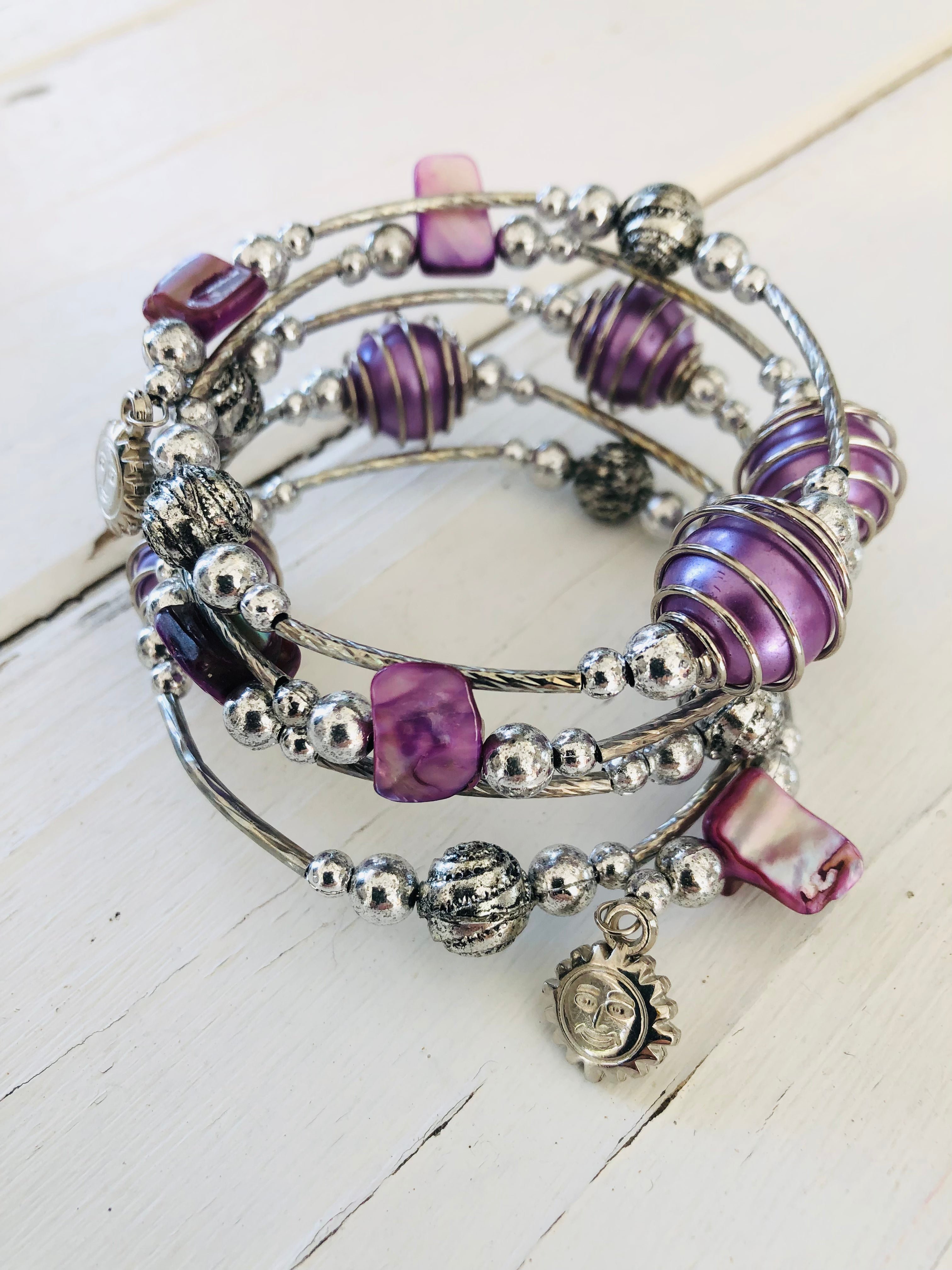 Bali Bead Wrap Bracelet- purple