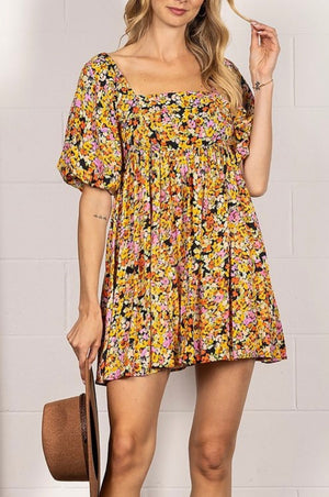 Floral Balloon Sleeve Midi