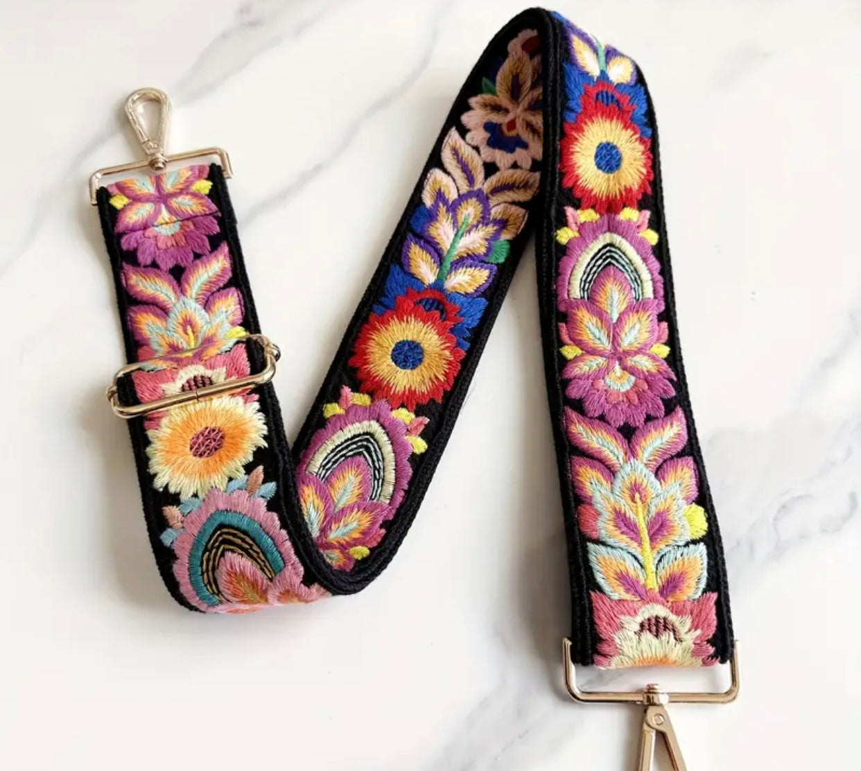 Black Floral Guitar Strap