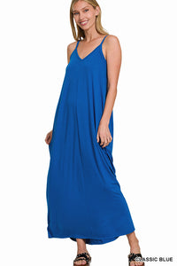 The Everyday V Neck Cami Dress - bright blue