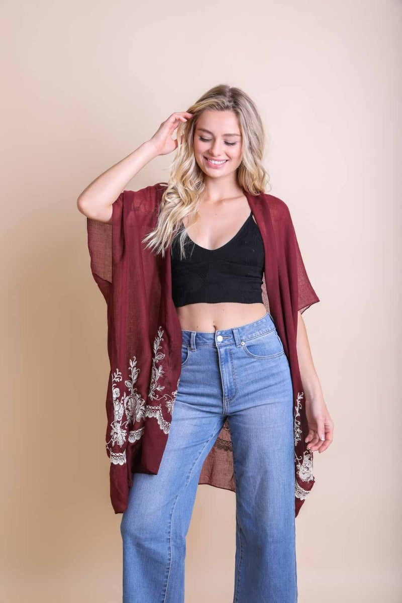 Raspberry Embroidered Kimono