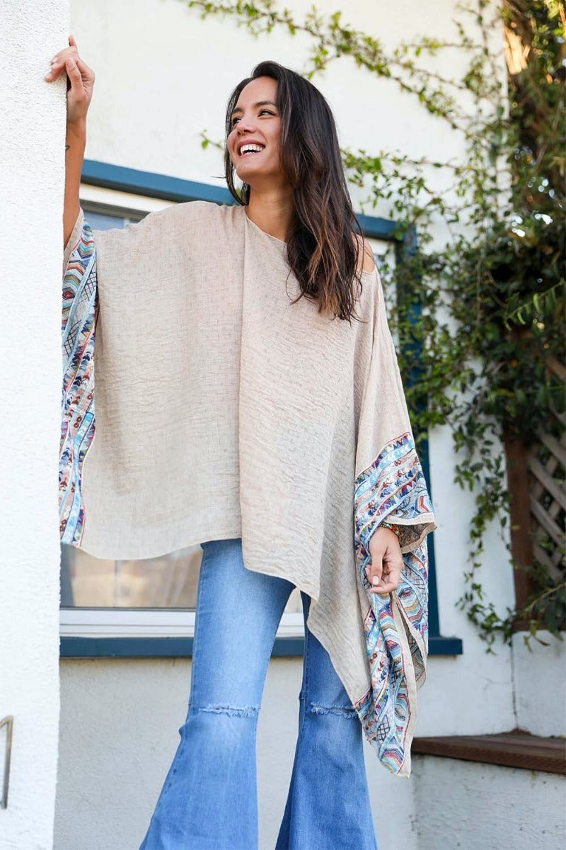 Stained Glass Edge Poncho- cream