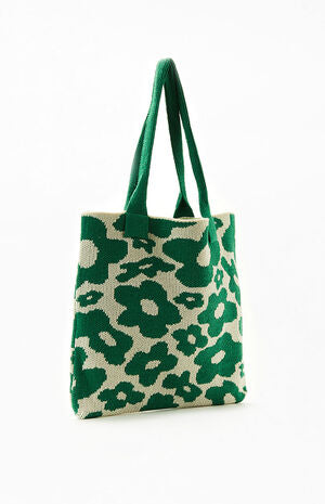 Davi & Dani Olive Daisy Knit Tote- black and green