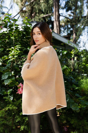 Cowl Neck Knit Poncho- camel