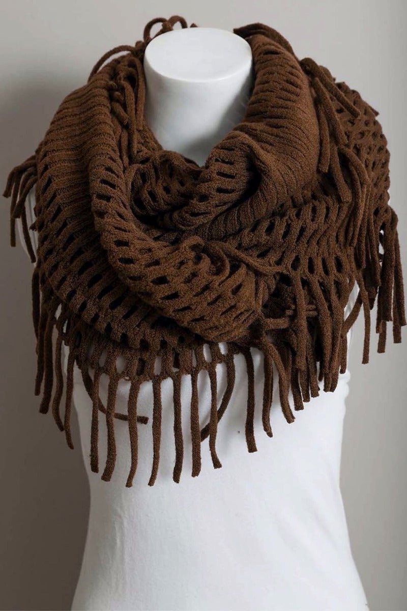 Chenille Tassel Infinity Scarf- chocolate