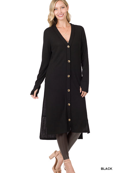 Zbrand long Ribbed button Cardi - black