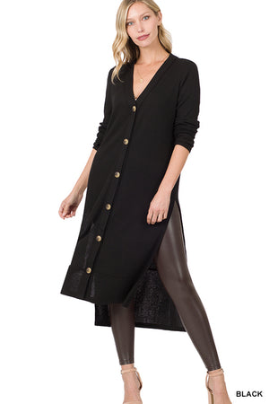 Zbrand long Ribbed button Cardi - black