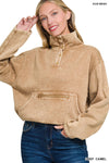 Acid Wash Fleece kangeroo pullover- deep camel ZBRAND