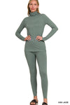 Microfiber mock neck Legging Set- sage