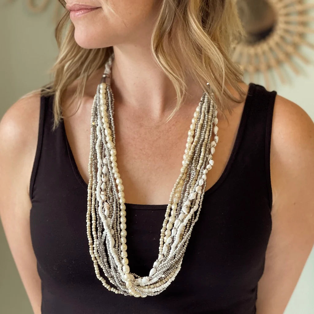 Long Pearl & Shell Necklace