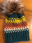 Hand knit Faux Fur Pom hat