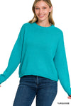 Cotton Zbrand Round Neck Knit Sweater- teal