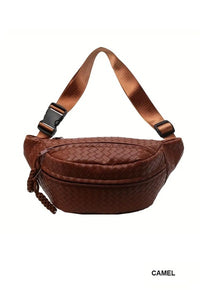 Westlyn Woven Faux Leather Sling Bag- cognac