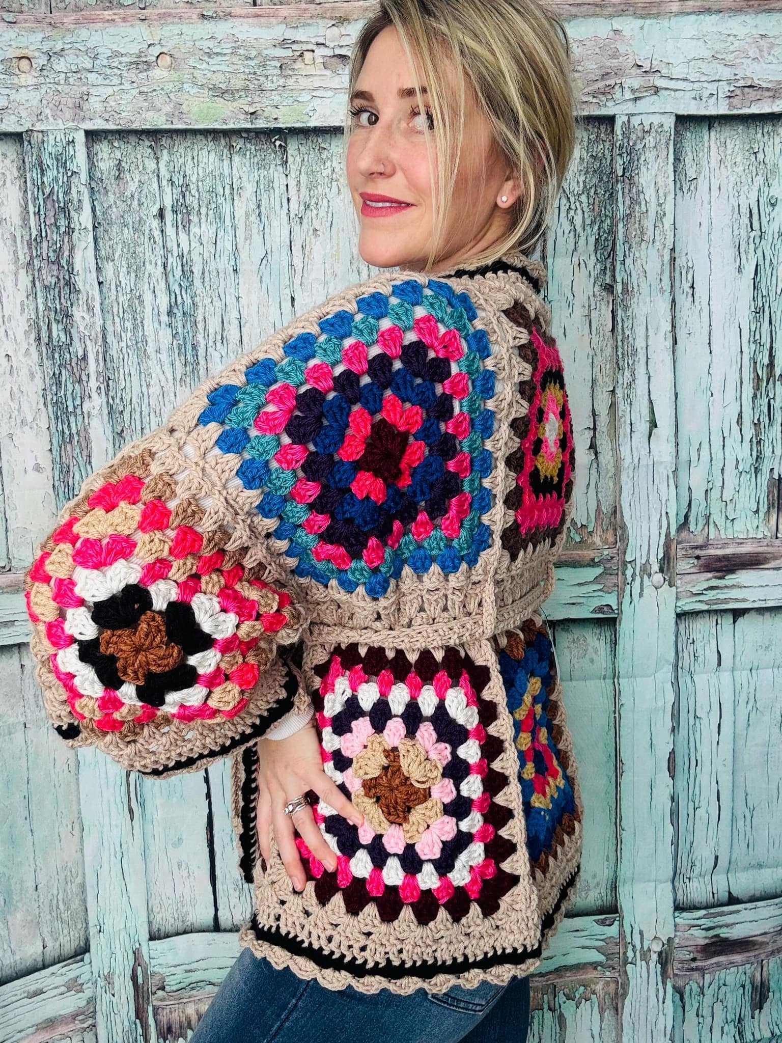 Handmade Granny Square Tie Up Cardi