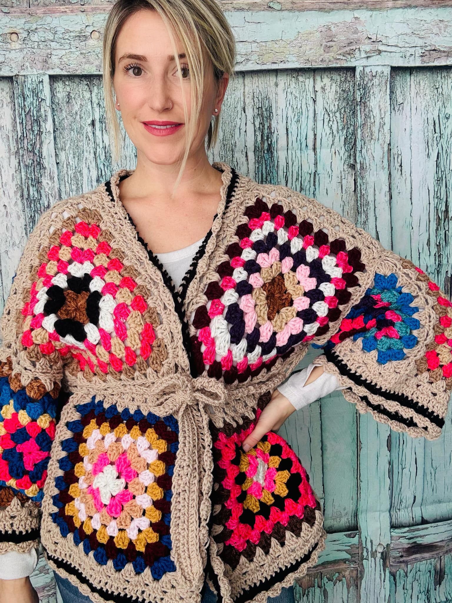 Handmade Granny Square Tie Up Cardi