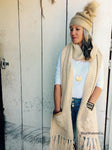 Two Pocket Long Scarf - cream cable knit